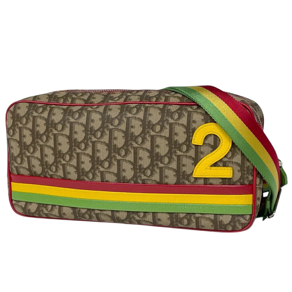 Christian Dior Trotter Shoulder Bag Rasta Canvas Brown Red Multicolor